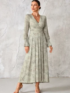 Jolie Moi Long Sleeve Mesh Maxi Dress Grey Hot