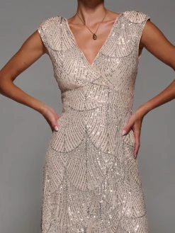 Jolie Moi Nude Sequin Asymmetric Ruffle Hem Maxi Dress Online