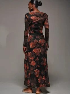 Jolie Moi Long Sleeve Slash Neck Maxi Dress Orange Best