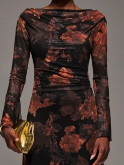 Jolie Moi Long Sleeve Slash Neck Maxi Dress Orange Best