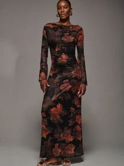 Jolie Moi Long Sleeve Slash Neck Maxi Dress Orange Best