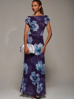 Jolie Moi Asymmetric Neck Mesh Maxi Dress Purple Best