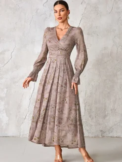 Jolie Moi Long Sleeve Mesh Maxi Dress Purple