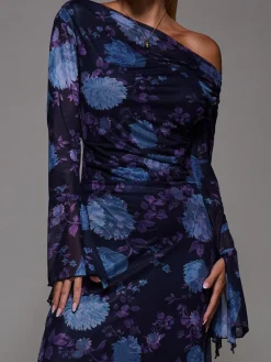 Jolie Moi Long Sleeve Slash Neck Maxi Dress Purple Hot