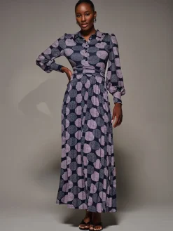 Jolie Moi Long Sleeve Pleated Jersey Maxi Dress Purple Discount