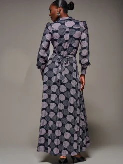 Jolie Moi Long Sleeve Pleated Jersey Maxi Dress Purple Discount