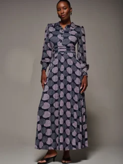 Jolie Moi Long Sleeve Pleated Jersey Maxi Dress Purple Discount