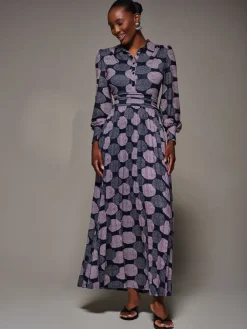 Jolie Moi Long Sleeve Pleated Jersey Maxi Dress Purple Discount