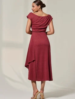 Jolie Moi Asymmmetric Draped Midi Dress Red