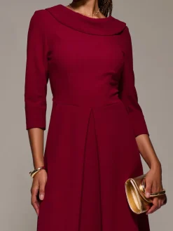 Jolie Moi Roll Neck Fit & Flare Midi Dress Red Clearance