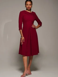 Jolie Moi Roll Neck Fit & Flare Midi Dress Red Clearance