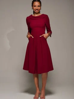 Jolie Moi Roll Neck Fit & Flare Midi Dress Red Clearance