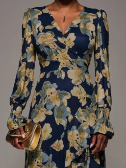 Jolie Moi Yellow Long Sleeve Ruffle Hem Mesh Maxi Dress Discount