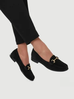 Jones Bootmaker Wide Fit Lex Suede Leather Loafers Black Outlet