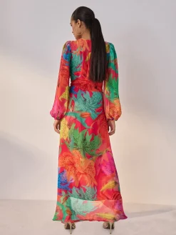 Next Kew Collection Bright Floral Occasion Long Sleeve Wrap Midi Dress