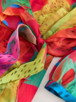 Next Kew Collection Bright Floral Occasion Long Sleeve Wrap Midi Dress