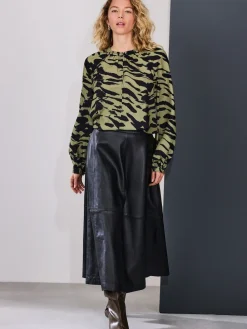 Next Khaki Green Animal Print Long Sleeve V-Neck Blouse Clearance