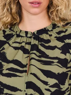 Next Khaki Green Animal Print Long Sleeve V-Neck Blouse Clearance