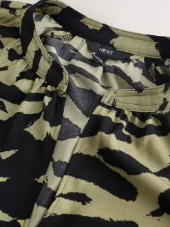 Next Khaki Green Animal Print Long Sleeve V-Neck Blouse Clearance