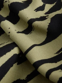 Next Khaki Green Animal Print Long Sleeve V-Neck Blouse Clearance