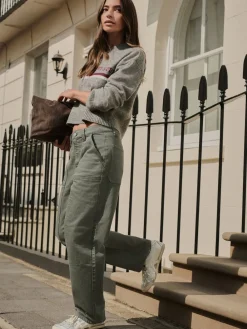 Next Ankle Straight Leg Carpenter Jeans Khaki Green Sale