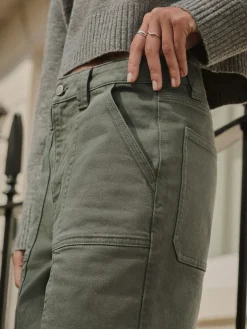 Next Ankle Straight Leg Carpenter Jeans Khaki Green Sale