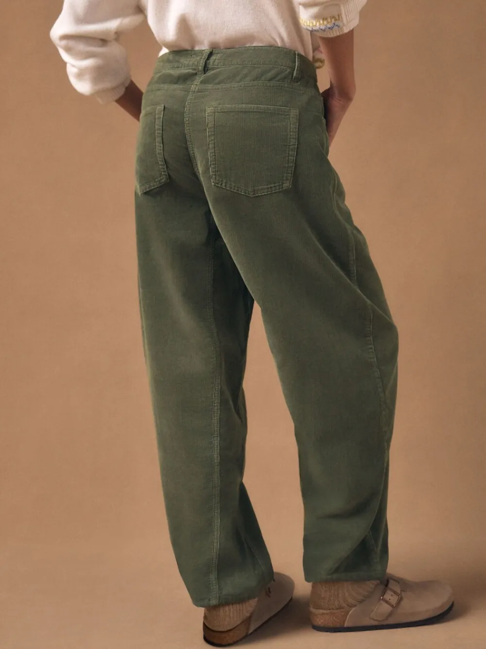 Next Cord Barrel Leg Trousers Khaki Green Sale
