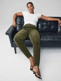 Next Cord Skinny Hourglass Trousers Khaki Green Clearance