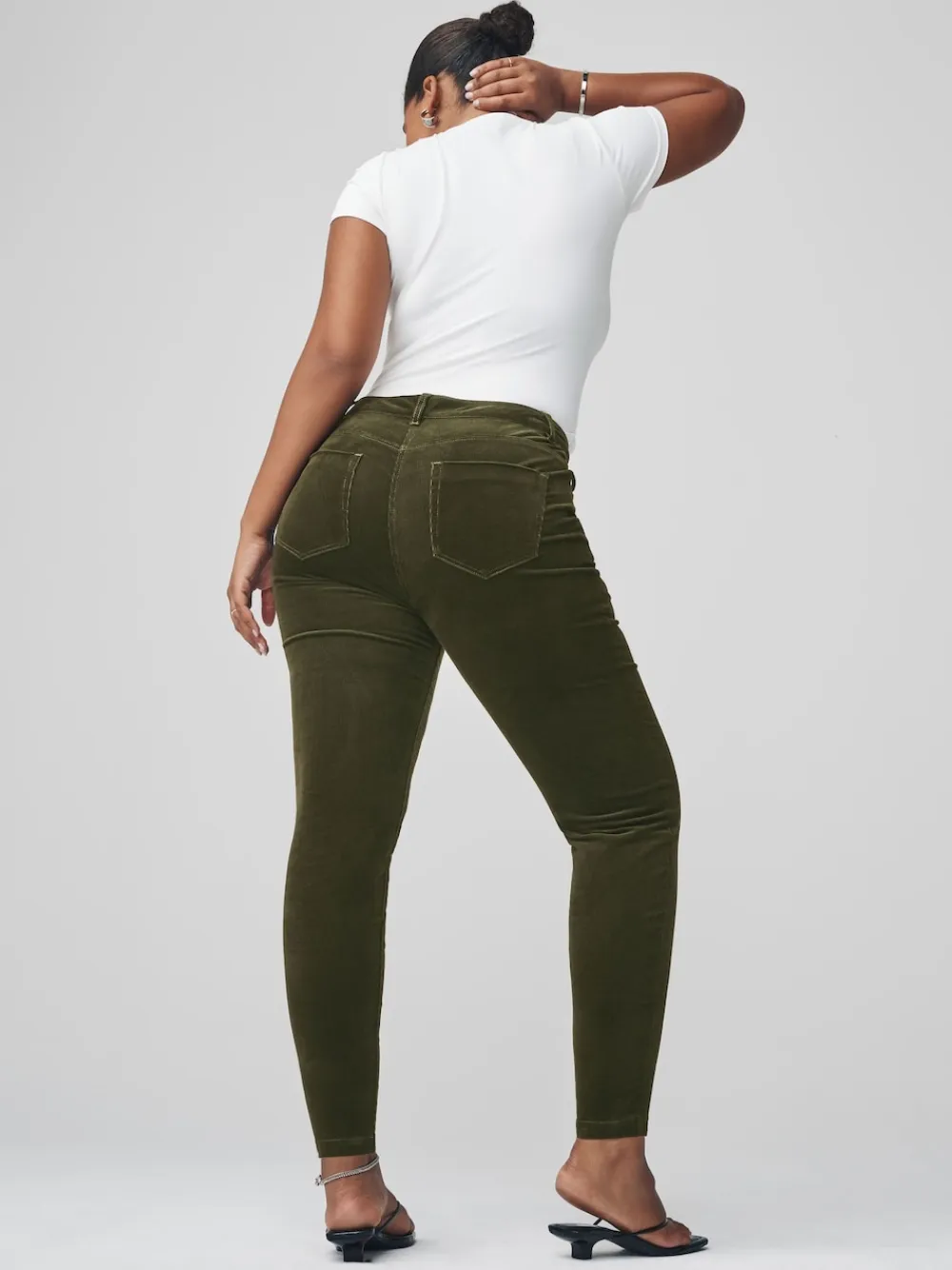 Next Cord Skinny Hourglass Trousers Khaki Green Clearance