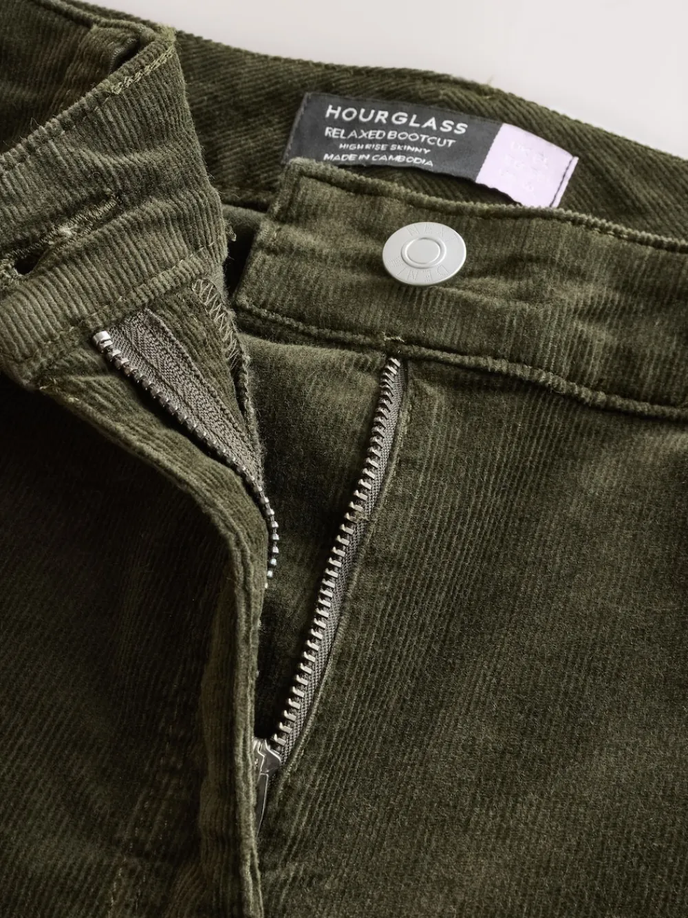 Next Cord Skinny Hourglass Trousers Khaki Green Clearance