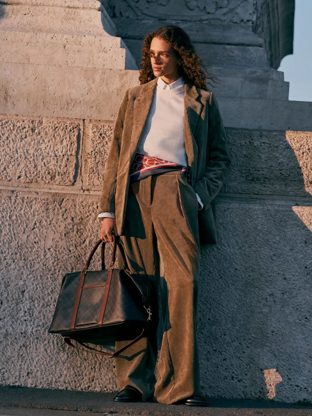 Next Cord Wide Leg Trousers Khaki Green Online