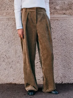 Next Cord Wide Leg Trousers Khaki Green Online