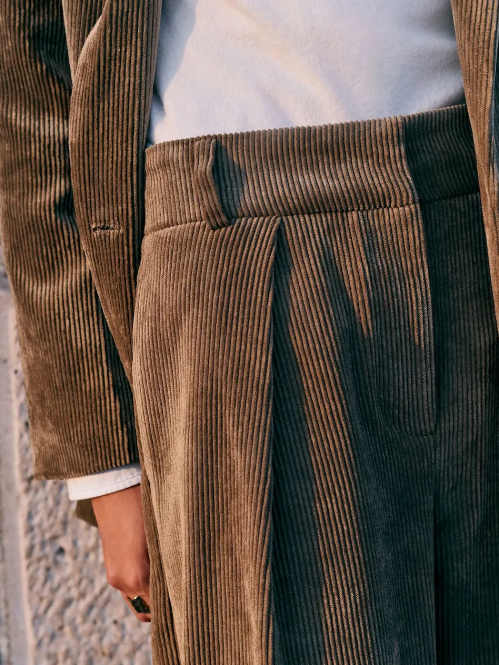 Next Cord Wide Leg Trousers Khaki Green Online