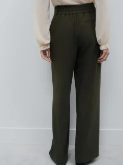 Next Khaki Green Crosshatch Elastic Waist Wide Leg Trousers Hot