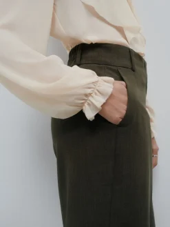 Next Khaki Green Crosshatch Elastic Waist Wide Leg Trousers Hot