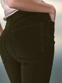 Next High Rise Velvet Cord Flare Jeans Khaki Green Outlet