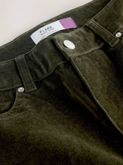 Next High Rise Velvet Cord Flare Jeans Khaki Green Outlet