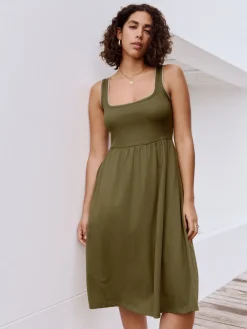 Next Khaki Green Jersey Midi Summer Dress New