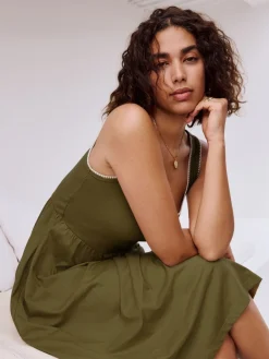 Next Khaki Green Jersey Midi Summer Dress New