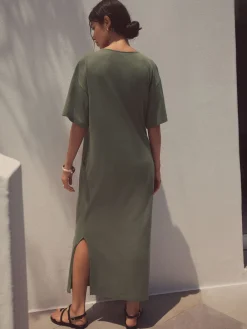 Next Jersey Twist T-Shirt Summer Dress Khaki Green New