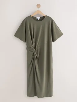Next Jersey Twist T-Shirt Summer Dress Khaki Green New