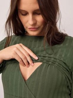 Next Maternity Long Sleeve Nursing Shelf Dress Khaki Green Best