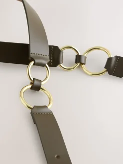 Next Khaki Green Metal Ring Detail Regular Leather Belt Best