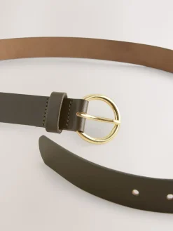Next Khaki Green Metal Ring Detail Regular Leather Belt Best