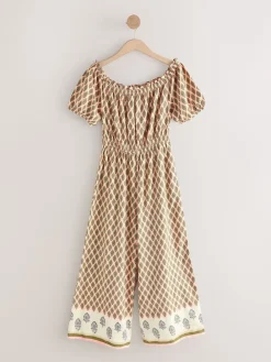 Next Off Shoulder 100% Cotton Wide Leg Jumpsuit Khaki Green Outlet