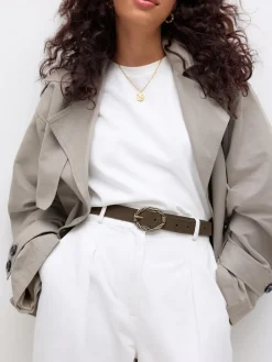 Next Oval Buckle Suede Belt Khaki Green Discount