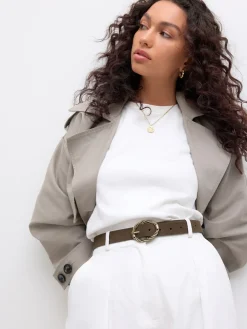 Next Oval Buckle Suede Belt Khaki Green Discount