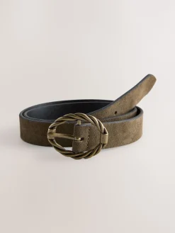 Next Oval Buckle Suede Belt Khaki Green Discount