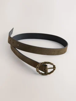 Next Oval Buckle Suede Belt Khaki Green Discount
