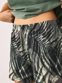 Next Short Pyjamas Set Khaki Green Palm Hot